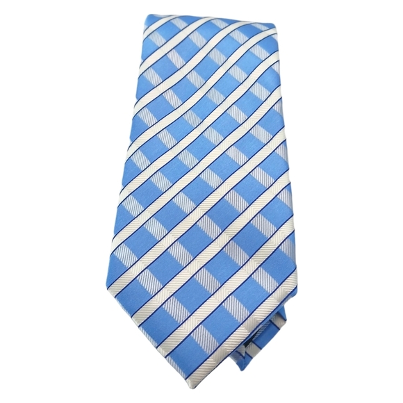 Geoffrey Beene Mens Tie Geometric Silk Blend Business Blue White NWOT 59" - Picture 1 of 6
